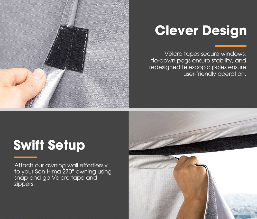San Hima 270° Awning With Side Wall Car Privacy Screens + "L" Bracket