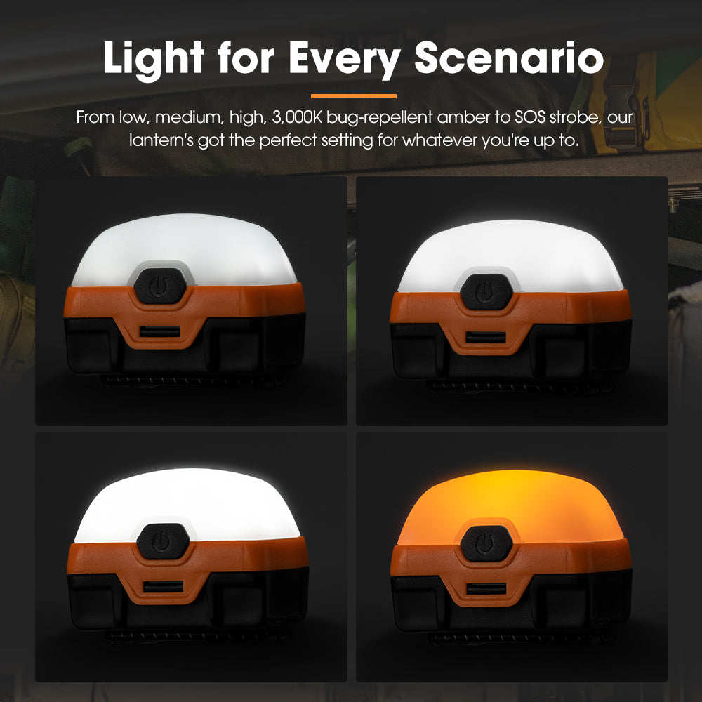 San Hima 2xLED Camping Lantern Light Rechargeable w/ Lithium Battery Amber White