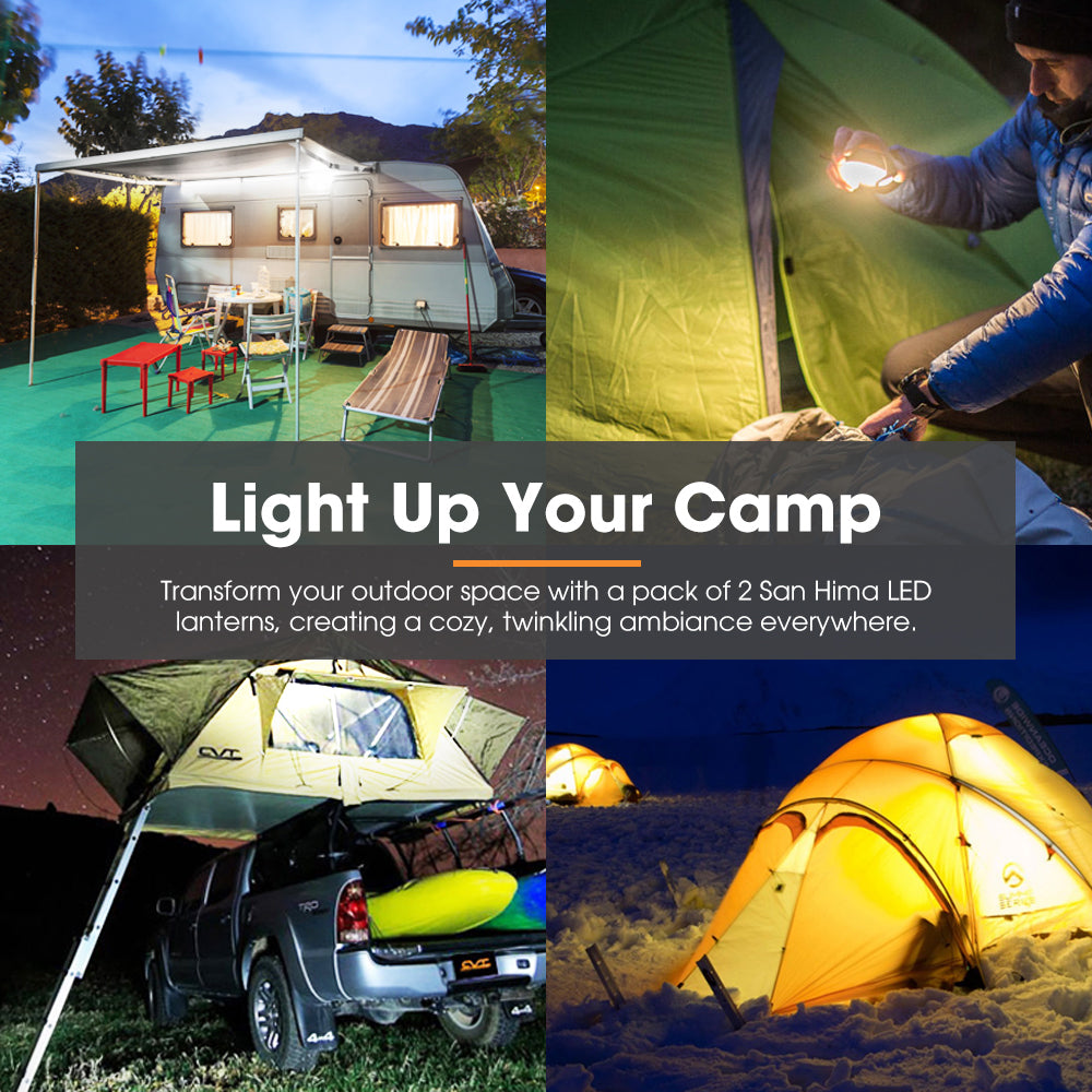 San Hima 2xLED Camping Lantern Light Rechargeable w/ Lithium Battery Amber White