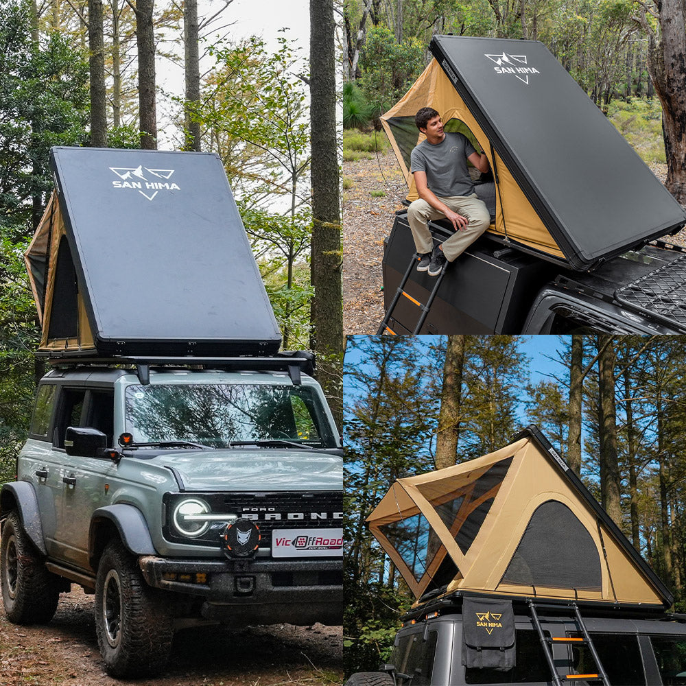 San Hima Kalbarri Lite Gen 2 Rooftop Tent With Ladder Khaki Camping 4WD 4x4