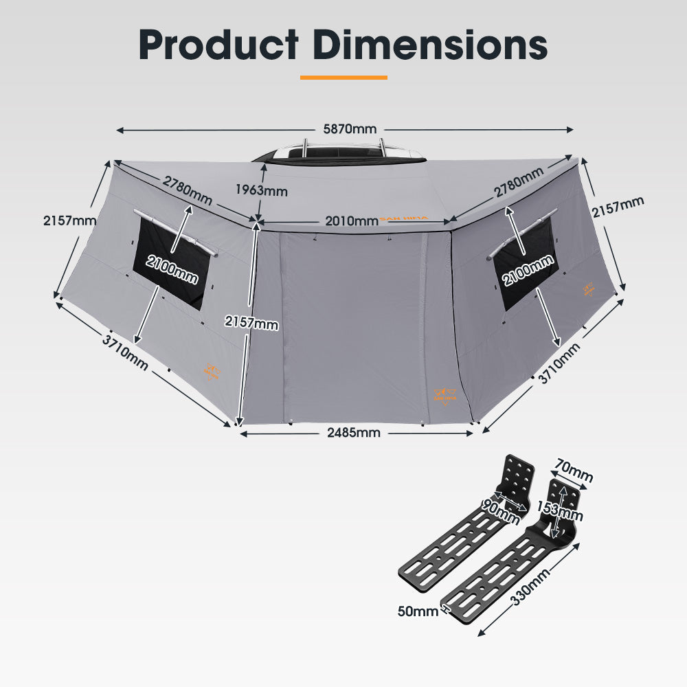 San Hima 180 Degree Awning With Side Wall Car Privacy Screens + "L" Bracket