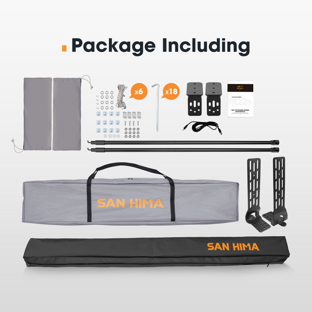 San Hima 180 Degree Awning With Side Wall Car Privacy Screens + "L" Bracket