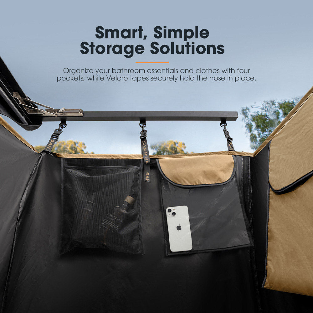 San Hima Camping Shower Tent Brown &Gas Hot Water Heater White &Shower Tent Base
